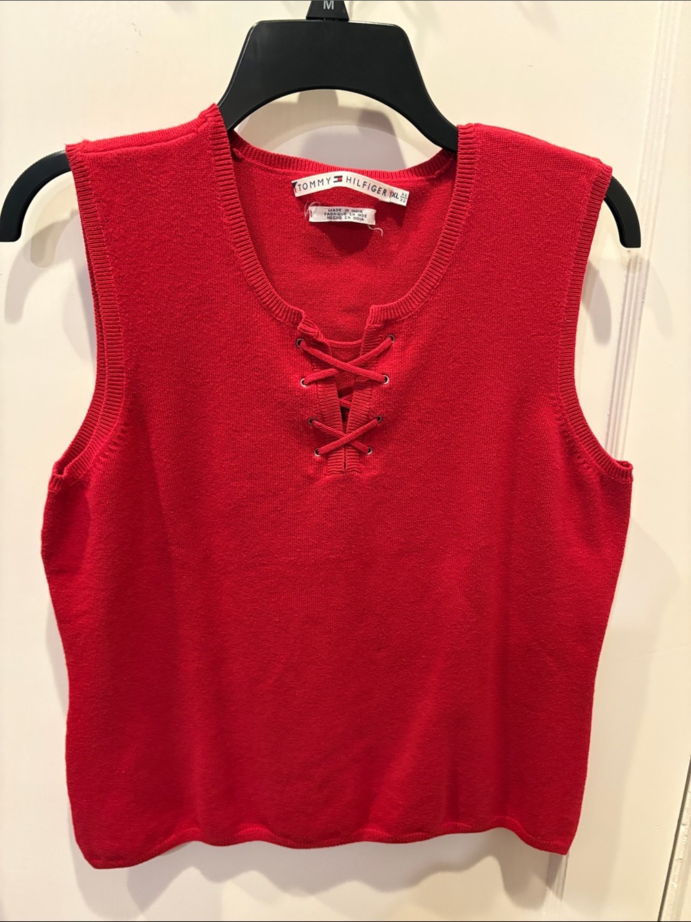 Tommy Hilfiger Red Lace-Up Sleeveless Knit Tank Top Sweater BN507